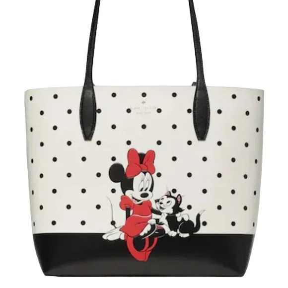 NEW Kate Spade X Disney Minnie Mouse & Figaro Tote Bag White Polka Dot Leather - Picture 4 of 11